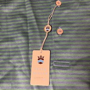 Peter Millar Green Striped Polo Shirt size L NWT EnCap logo